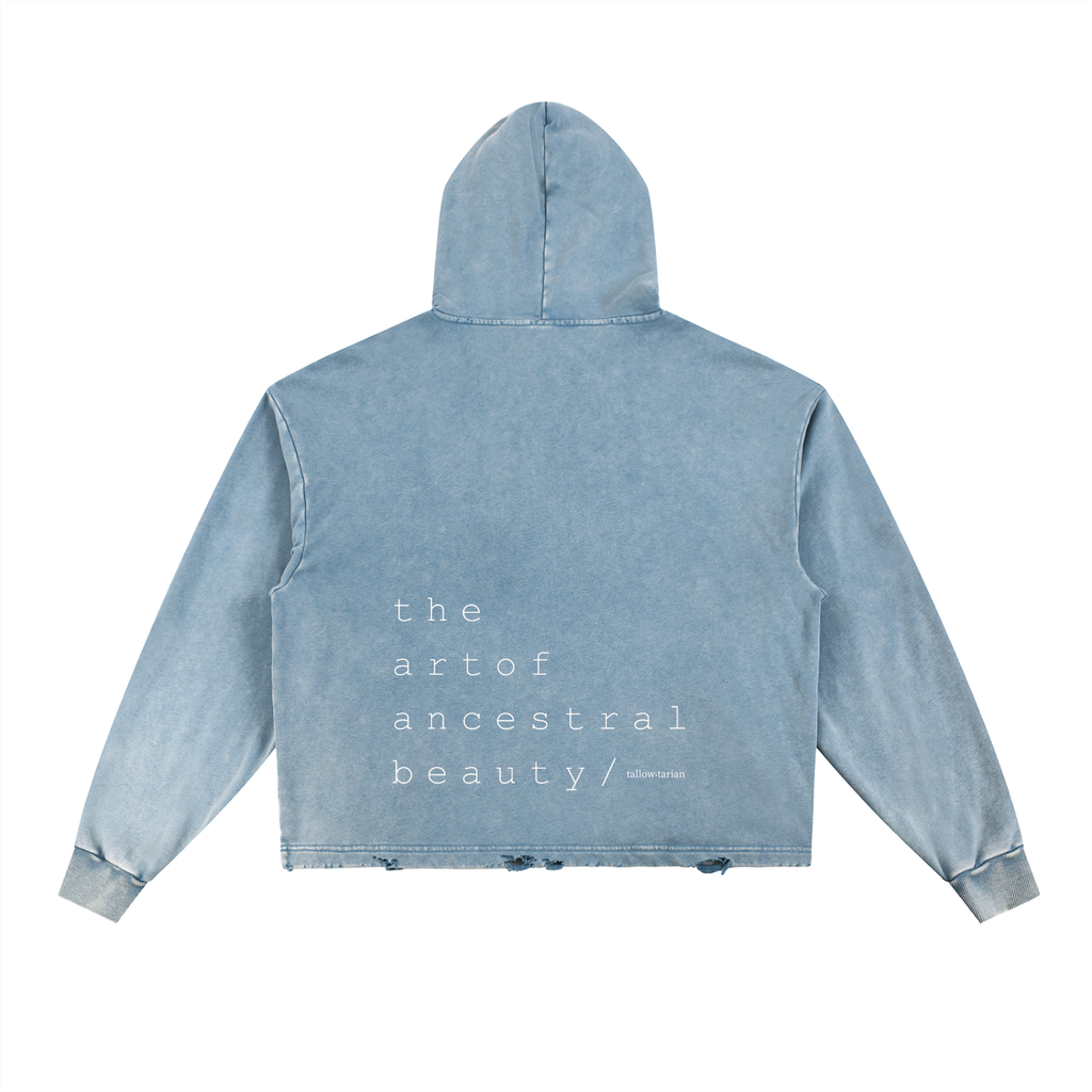 tallowtarian vintage washed frayed-hem hoodie