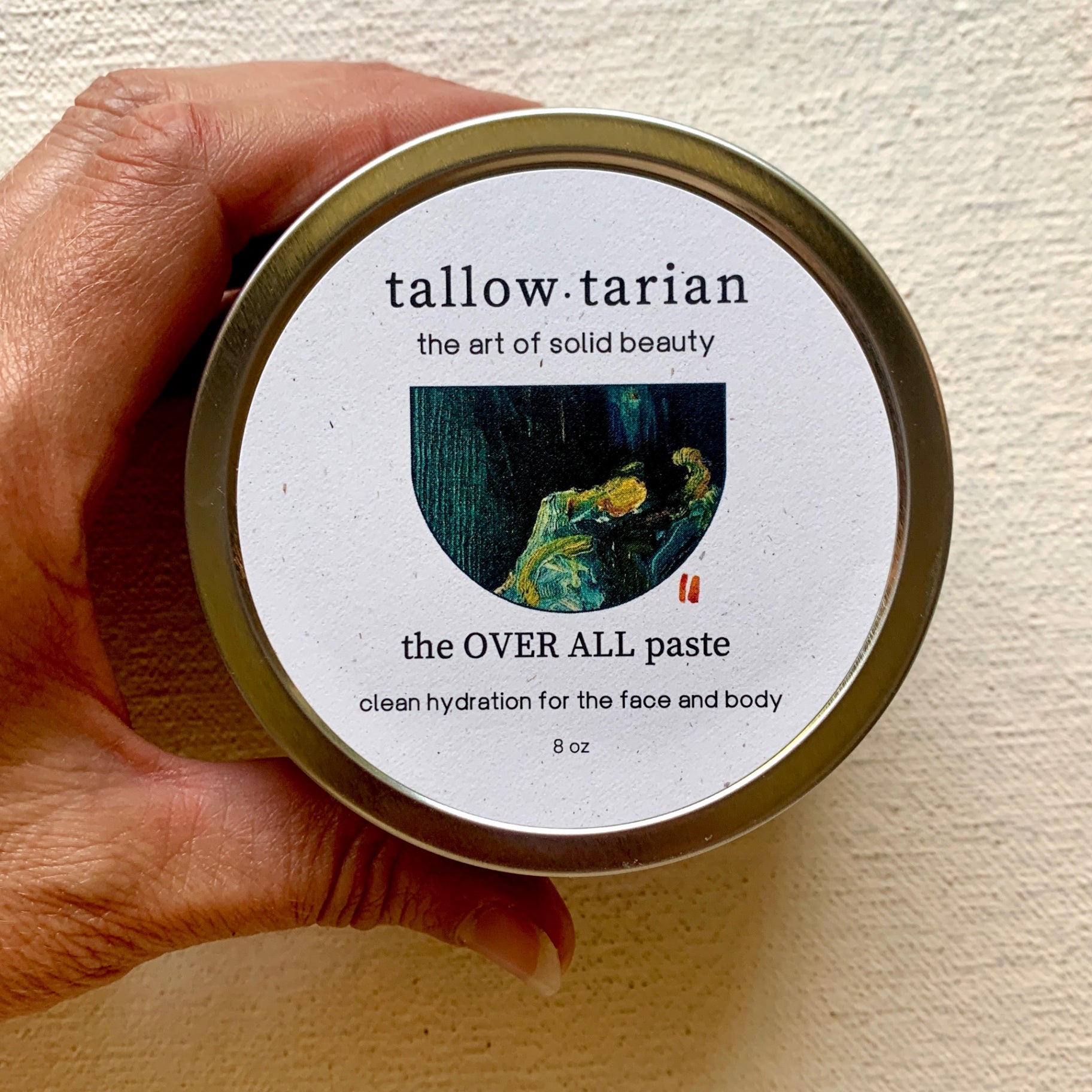 The Over All Paste 8oz tin label