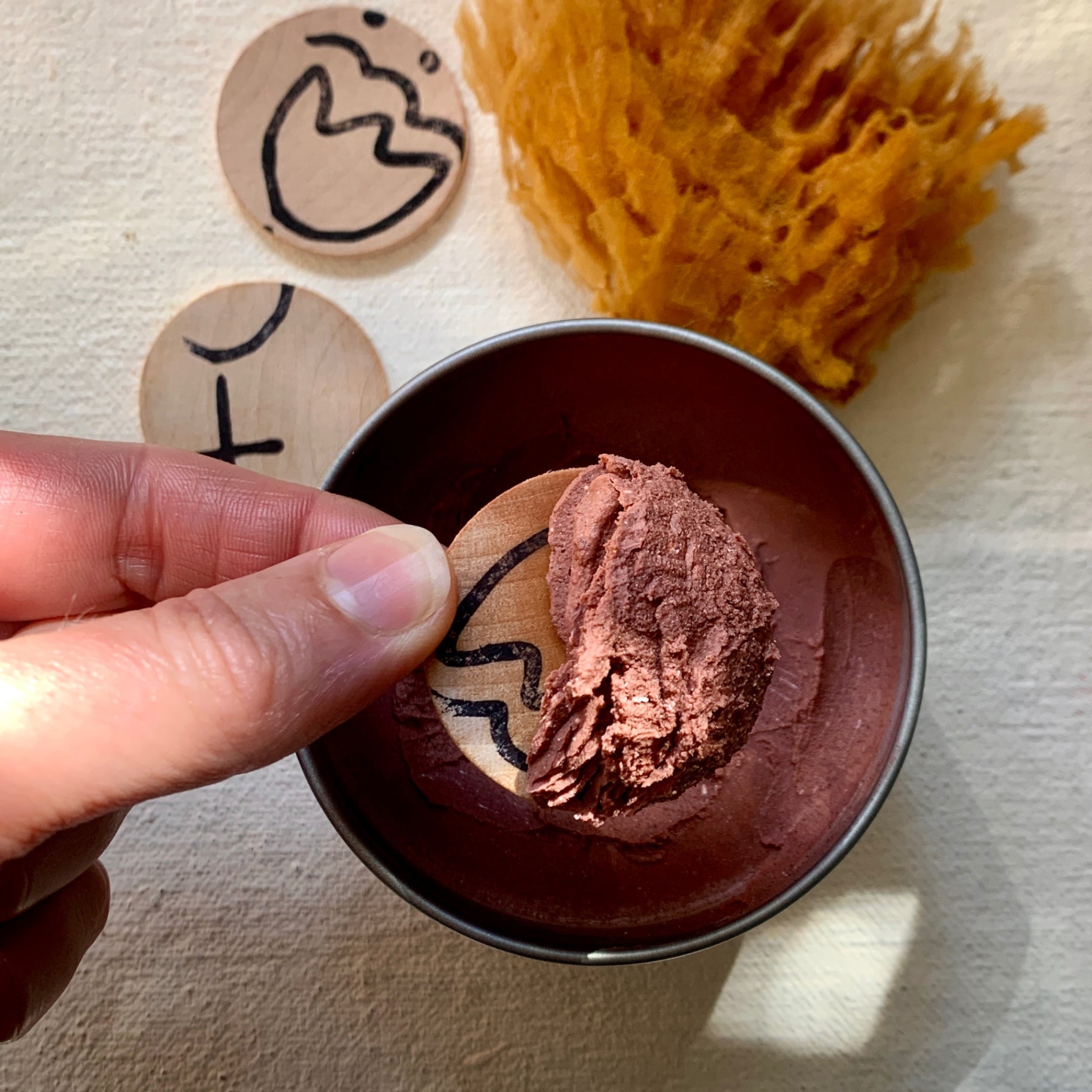The Rose + Earth Gesso Masque open tin texture